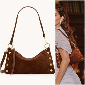 Hammitt Kyle Sml Chocolate Diamond Suede/Antique Gold Soft Leather Shoulder Bag